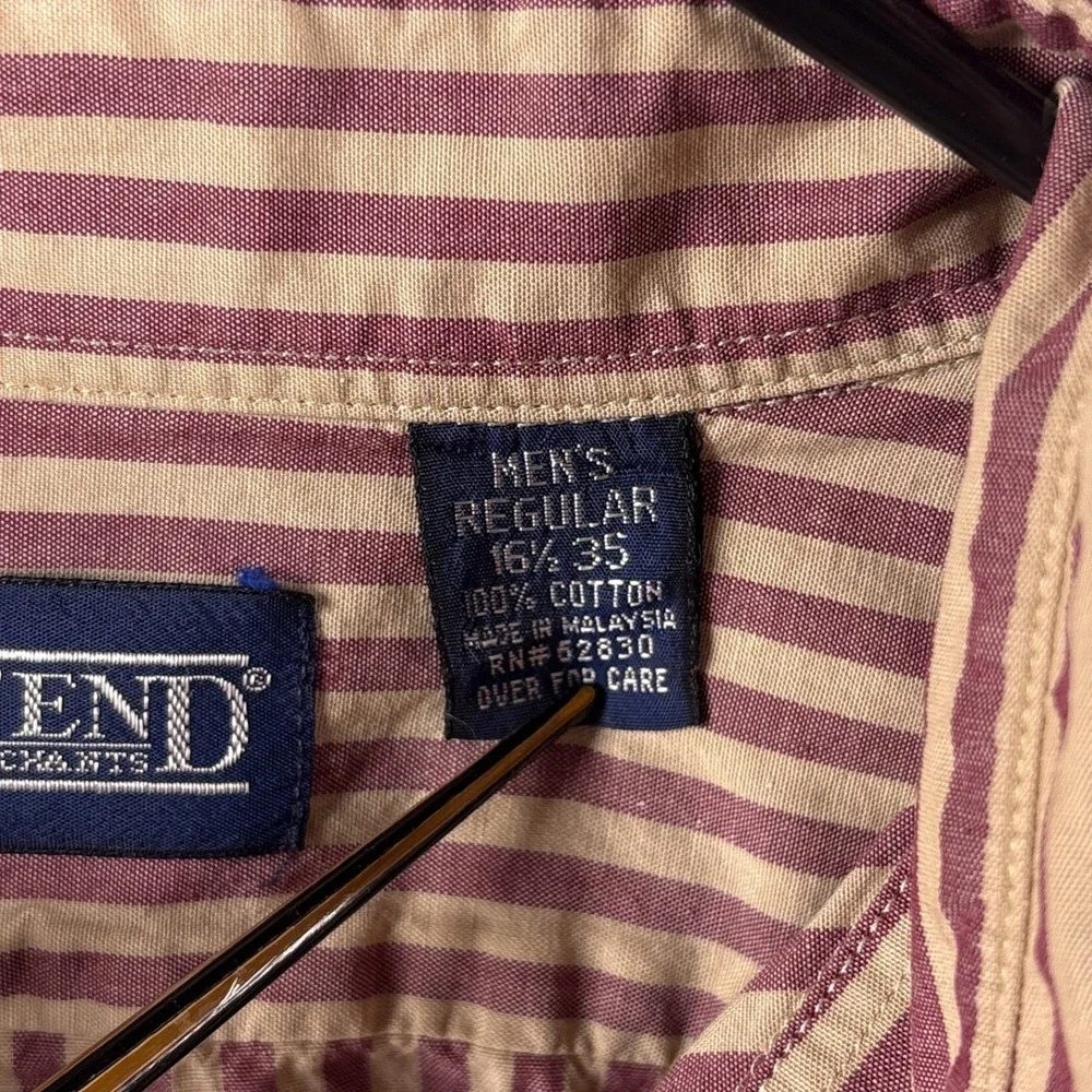 Vintage Lands End Oxford Button Down 16.5/35 Pinpoint Striped Clay Red OCBD